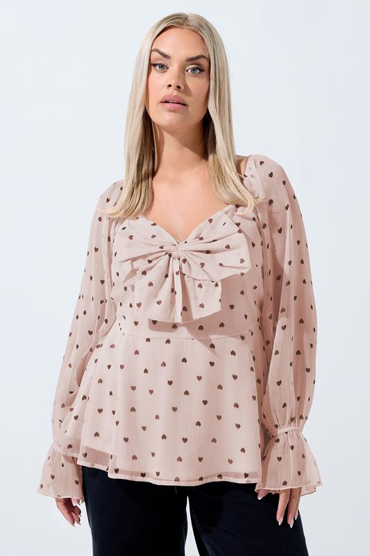 LIMITED COLLECTION Plus Size Pink Heart Bow Front Chiffon Top | Yours Clothing 2