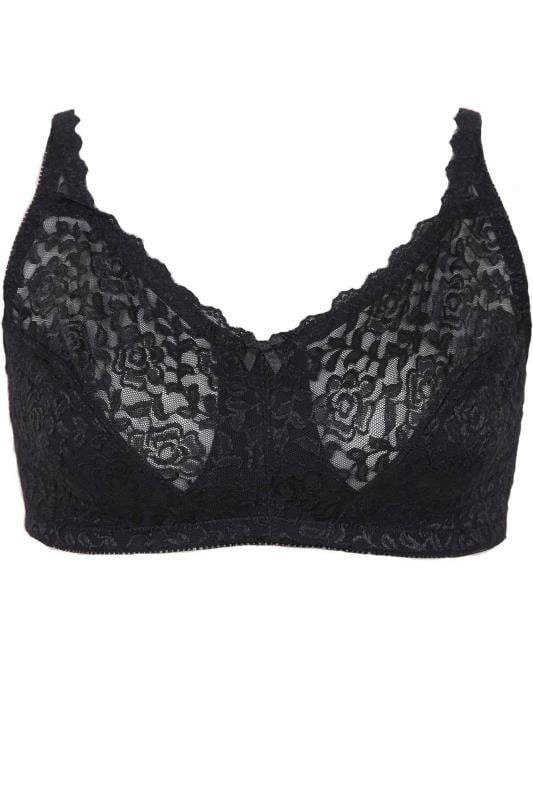 Plus Size Black Hi Shine Lace Non-Padded Non-Wired Full Cup Bra | Yours Clothing 3