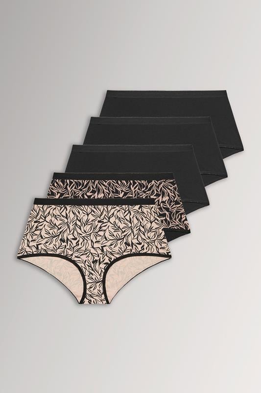  YOURSET 5 PACK Curve Black Leaf Print Full Briefs