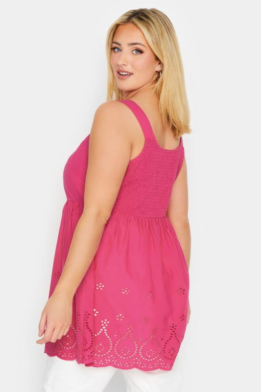 YOURS Plus Size Pink Broderie Anglaise Vest Top | Yours Clothing 3