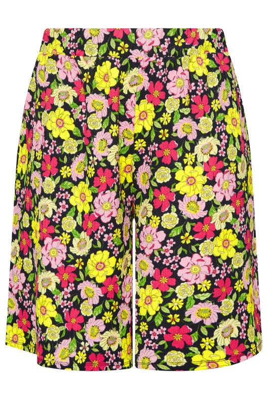 YOURS Plus Size Black & Yellow Floral Print Pull On Shorts | Yours Clothing 4