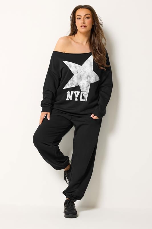 YOURS Curve Black 'NYC' Slouch Sweatshirt & Jogger Set