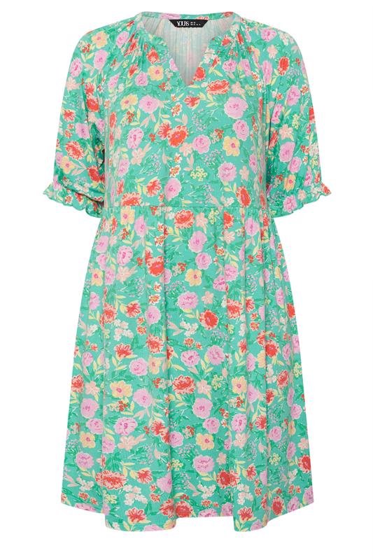 YOURS Plus Size Green Floral Notch Neck Dress | Yours Clothing 5