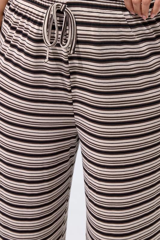 LIMITED COLLECITON Plus Size Brown Stripe Ribbed Wide Leg Trousers | Yours Clothing 4
