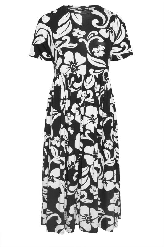 YOURS Plus Size Black & White Abstract Floral Print Smock Dress | Yours Clothing 5