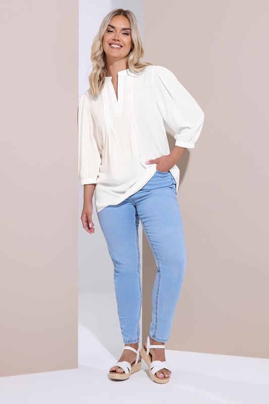 YOURS Plus Size White Woven Check Pintuck Blouse | Yours Clothing 1