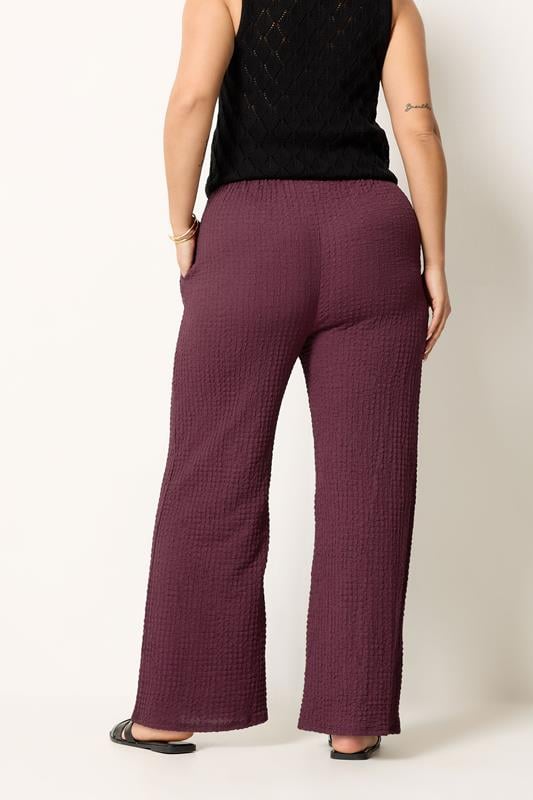 YOURS Plus Size Burgundy Red Bubble Textured Trousers | Yours Clothing 2
