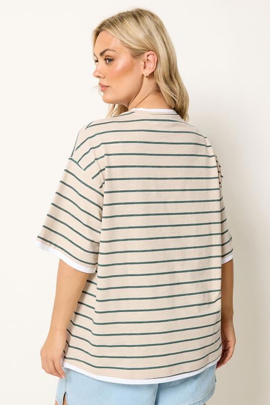 YOURS Plus Size Ivory White Stripe Ringer T-Shirt | Yours Clothing 4