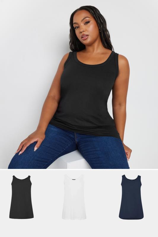 Plus Size  YOURS 3 PACK Curve Navy Blue & Black Core Vest Tops