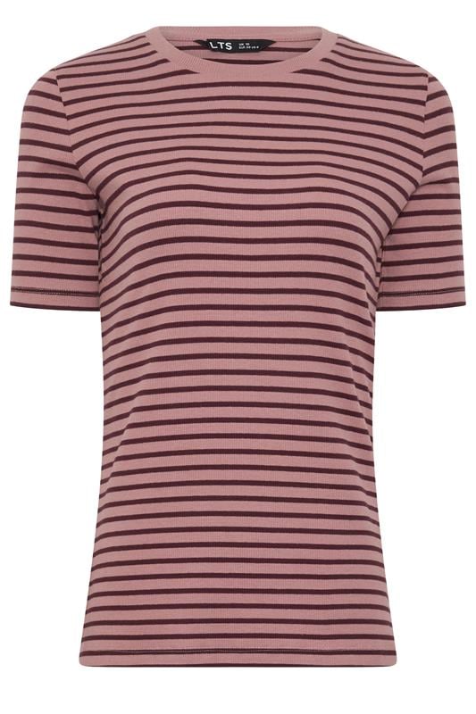 LTS Tall Women's Pink Marl Stripe Cotton Ribbed T-Shirt | Long Tall Sally 5