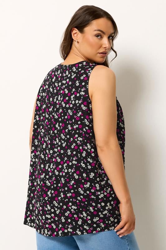 YOURS Plus Size Black Daisy Print Vest Top | Yours Clothing 2
