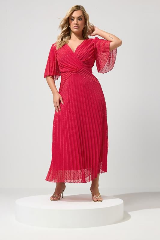  YOURS LONDON Curve Red Metallic Dobby Wrap Dress