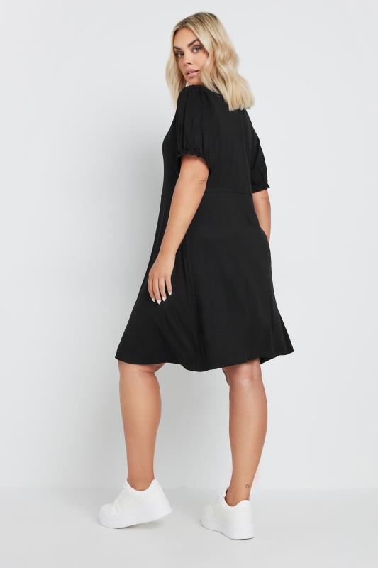 YOURS Plus Size Black Puff Sleeve Mini Dress | Yours Clothing 3