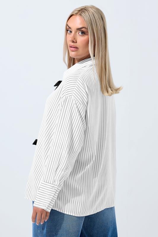 LIMITED COLLECTION Plus Size White Stripe Bow Front Shirt | Yours Clothing 3