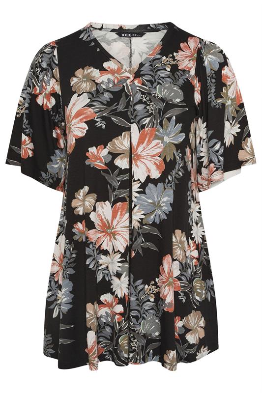 YOURS Plus Size Black Floral Print Pleat Front Top | Yours Clothing 5