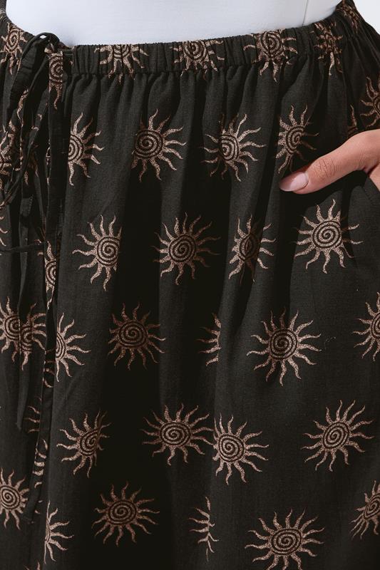 LIMITED COLLECTION Plus Size Dark Brown Sun Print Linen Maxi Skirt | Yours Clothing 5