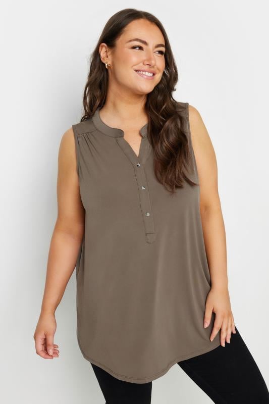 Plus Size  YOURS Curve Brown Sleeveless Blouse