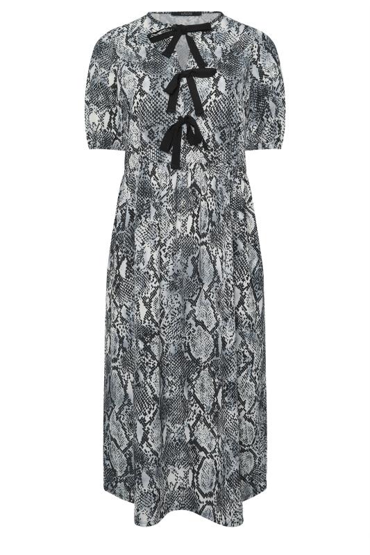 LIMITED COLLECTION Plus Size Grey Snake Print Bow Dress | Yours Clothing  6