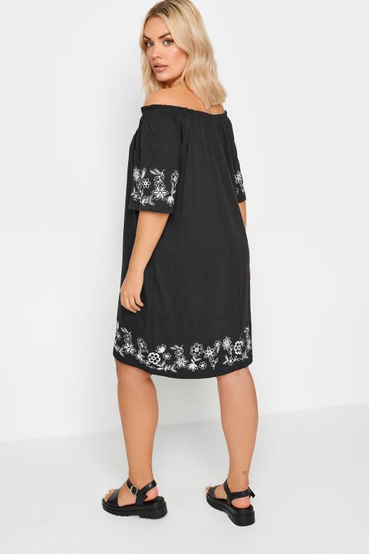 YOURS Plus Size Black Embroidered Bardot Midi Dress | Yours Clothing 3