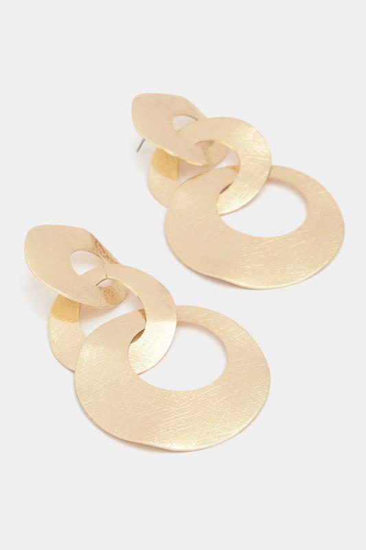 Gold Tone Statement Triple Ring Earrings | Yours Clothing 1