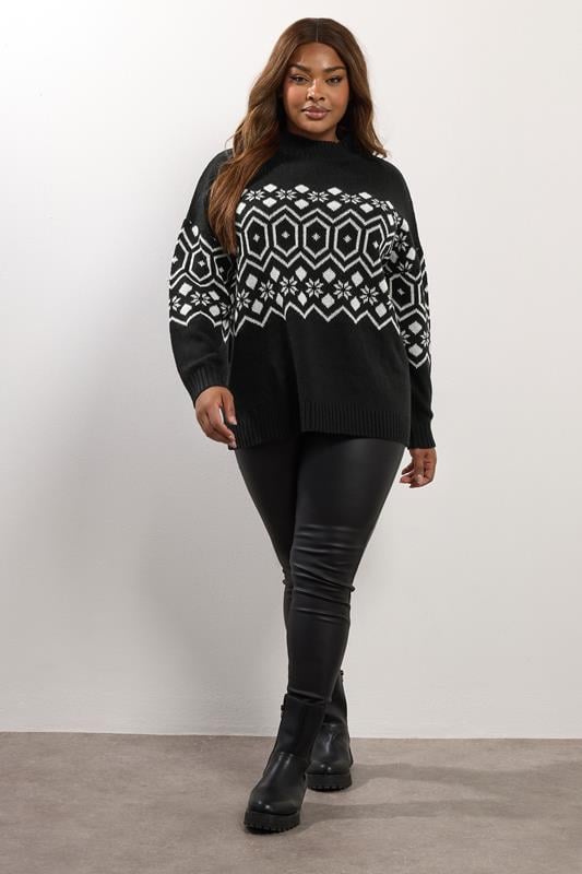 YOURS Plus Size Black Fairisle Knitted Jumper | Yours Clothing 2