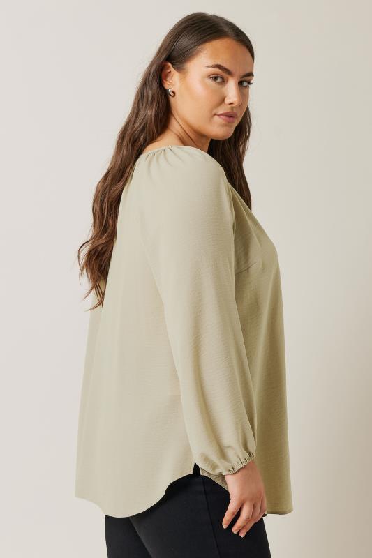 EVANS Plus Size Natural Brown Button Front Long Sleeve Blouse | Evans 4