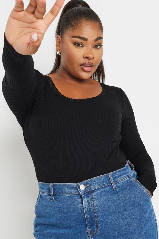 YOURS Plus Size Black Lace Trim Bodysuit | Yours Clothing  4