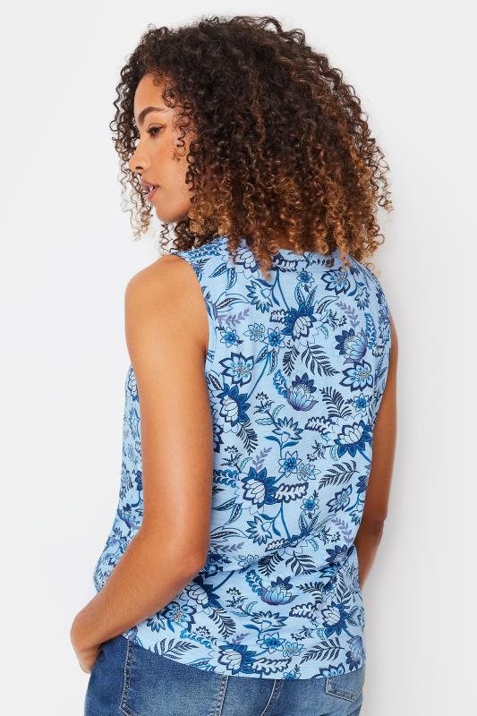 M&Co Blue Sarassa Print Sleeveless Notch Neck Cotton Vest Top | M&Co 3