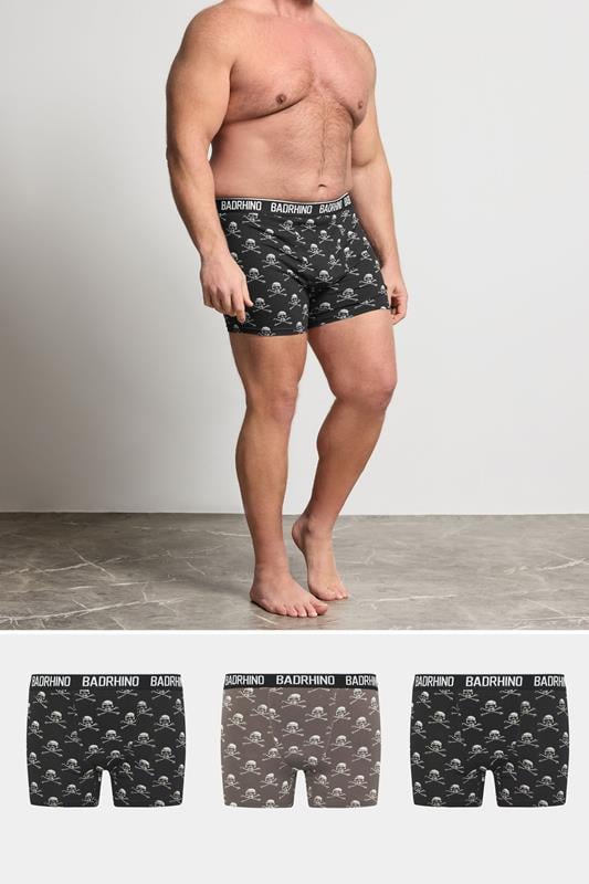 BadRhino Big & Tall 3 PACK Black Skull Boxers