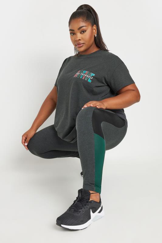 YOURS ACTIVE Plus Size Charcoal Grey Side Stripe Leggings | Yours Clothing 5