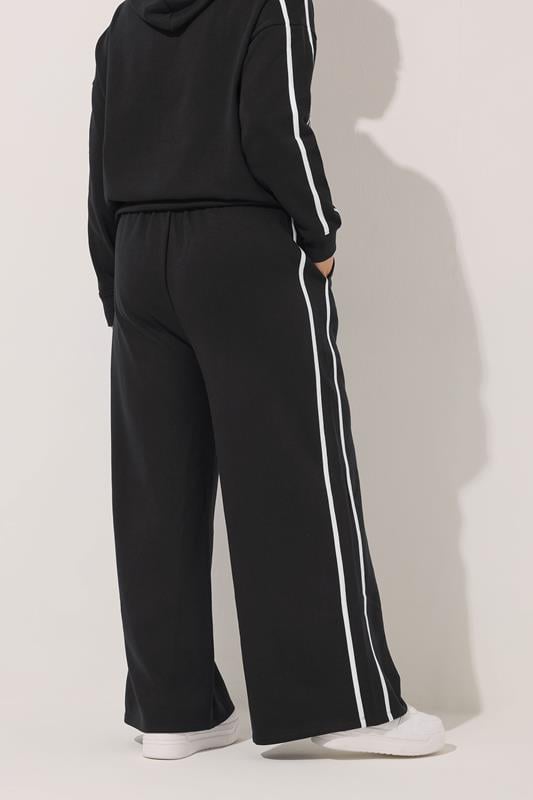 YOURS Plus Size Black Wide Leg Side Stripe Joggers | Yours Clothing 4