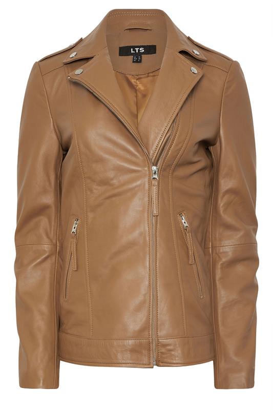 LTS PREMIUM Tall Women's Camel Brown Leather Biker Jacket | Long Tall Sally 6