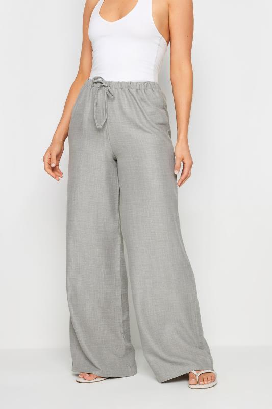 LTS Tall Women's Light Grey Textured Wide Leg Trousers | Long Tall Sally 3