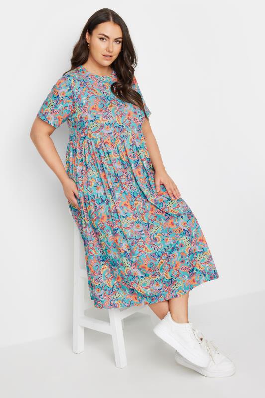 Plus Size  YOURS Curve Blue Paisley Print Smock Dress