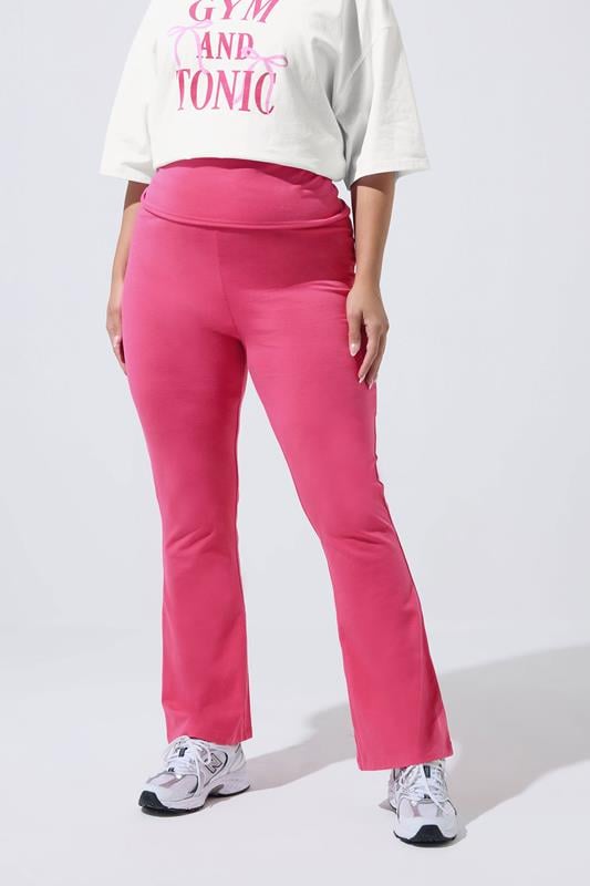 LIMITED COLLECTION Plus Size Hot Pink Fold Over Kick Flare Leggings | Yours Clothing 1