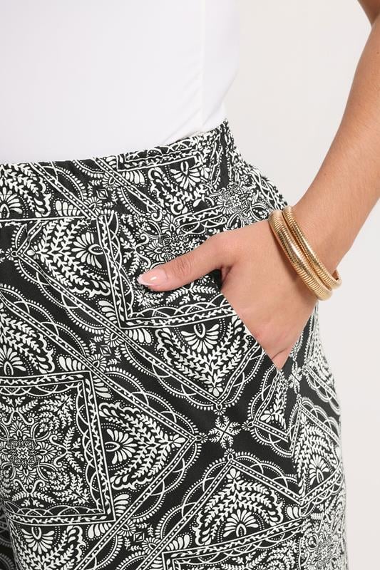 YOURS Plus Size Black Paisley Textured Wide Leg Trousers | Yours Clothing 4