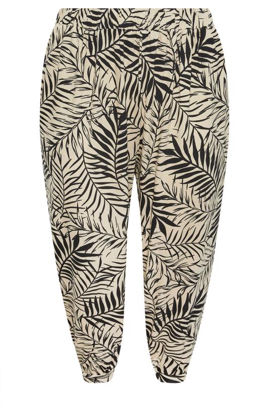 YOURS Plus Size Beige Brown Leaf Print Cropped Harem Trousers | Yours Clothing 5