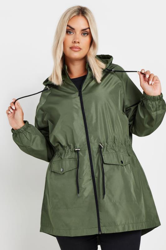 YOURS Plus Size Khaki Green Drawstring Lightweight Parka Jacket | Yours Clothing 1