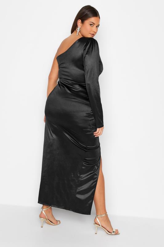 LTS Tall Black One Shoulder Satin Maxi Dress | Long Tall Sally  3