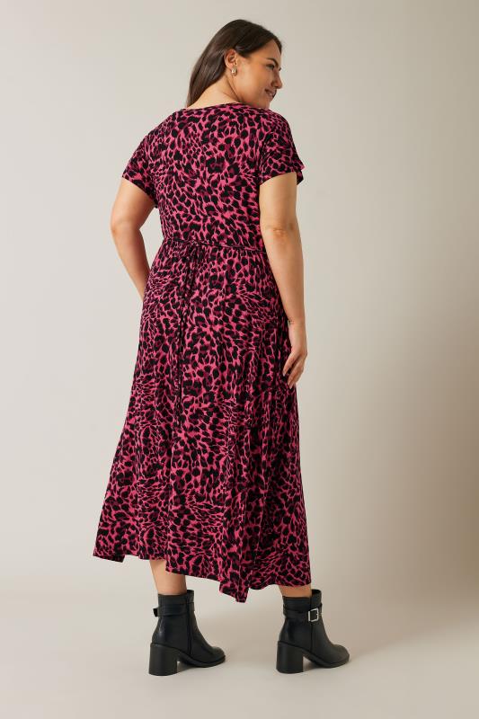 EVANS Plus Size Pink Leopard Print Midaxi Dress | Evans 3