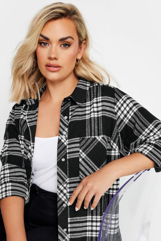 YOURS Plus Size Black & White Check Brushed Boyfriend Shirt | Yours Clothing 5