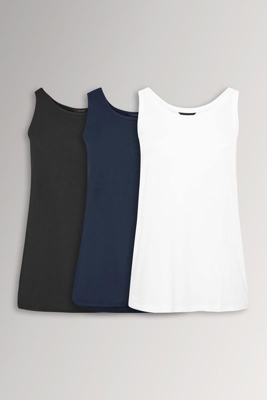 YOURSET 3 PACK Curve Navy Blue & Black Core Vest Tops