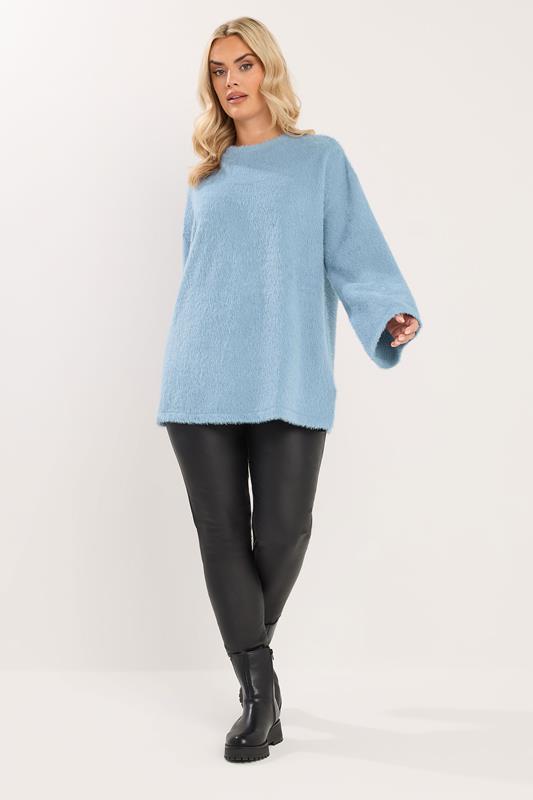 YOURS Plus Size Blue Fluffy Knit Jumper | Yours Clothing 1