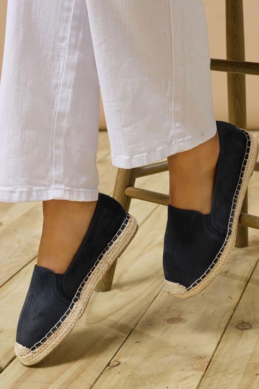 Plus Size  Evans Navy Blue Espadrille Shoe In Wide E Fit & Extra Wide EEE Fit