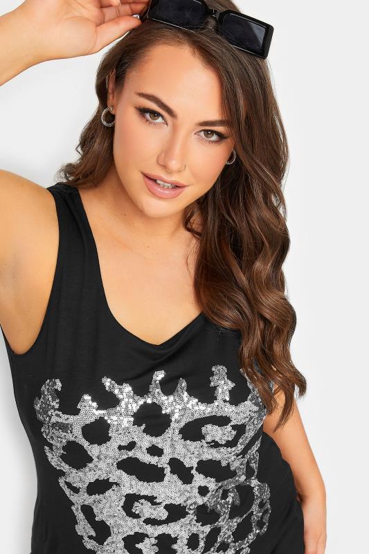 YOURS Plus Size Black Leopard Print Sequin Vest Top | Yours Clothing 6