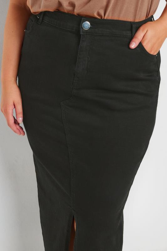 YOURS Plus Size Black Stretch Denim Maxi Skirt | Yours Clothing  6