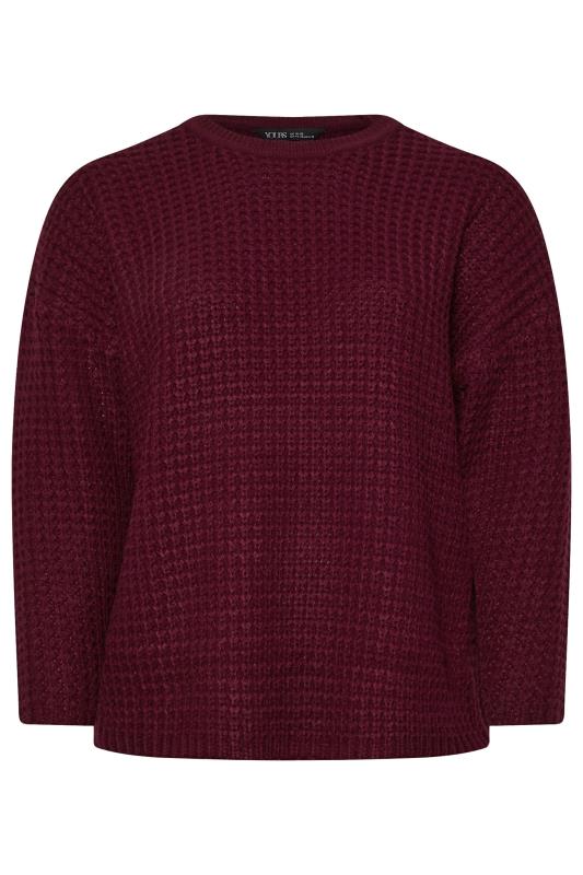 YOURS Curve Burgundy Red Waffle Knit Jumper | Yours Clothing 5