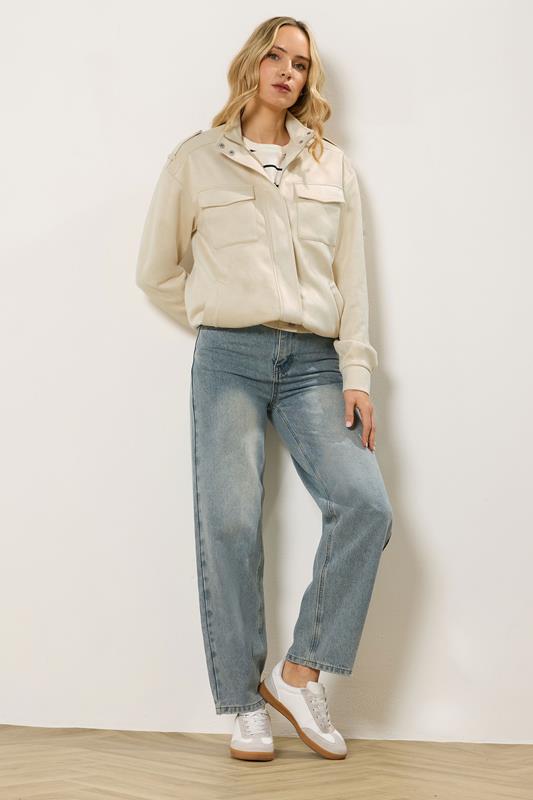 LTS Tall Women's Cream Faux Suede Funnel Neck Jacket | Long Tall Sally 1