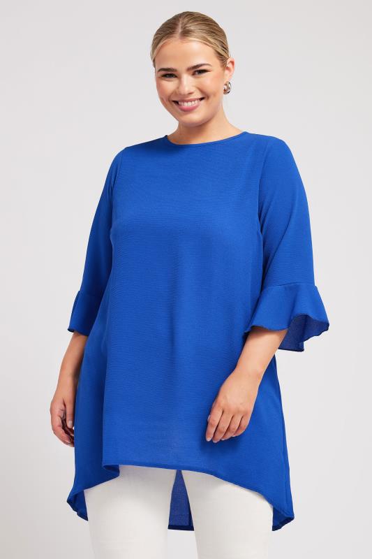 YOURS LONDON Plus Size Blue Flute Sleeve Tunic | Yours Clothing 1