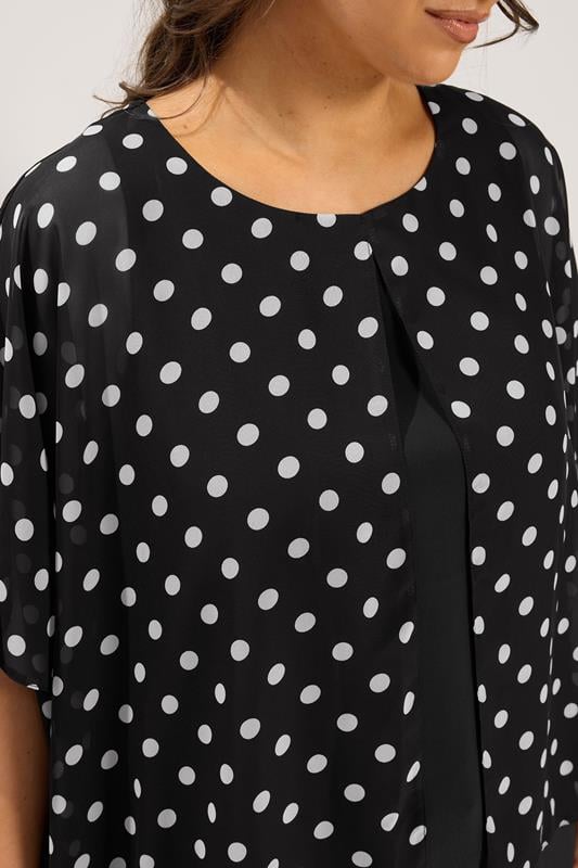 YOURS Plus Size Black Polka Dot Double Layer Top | Yours Clothing 4
